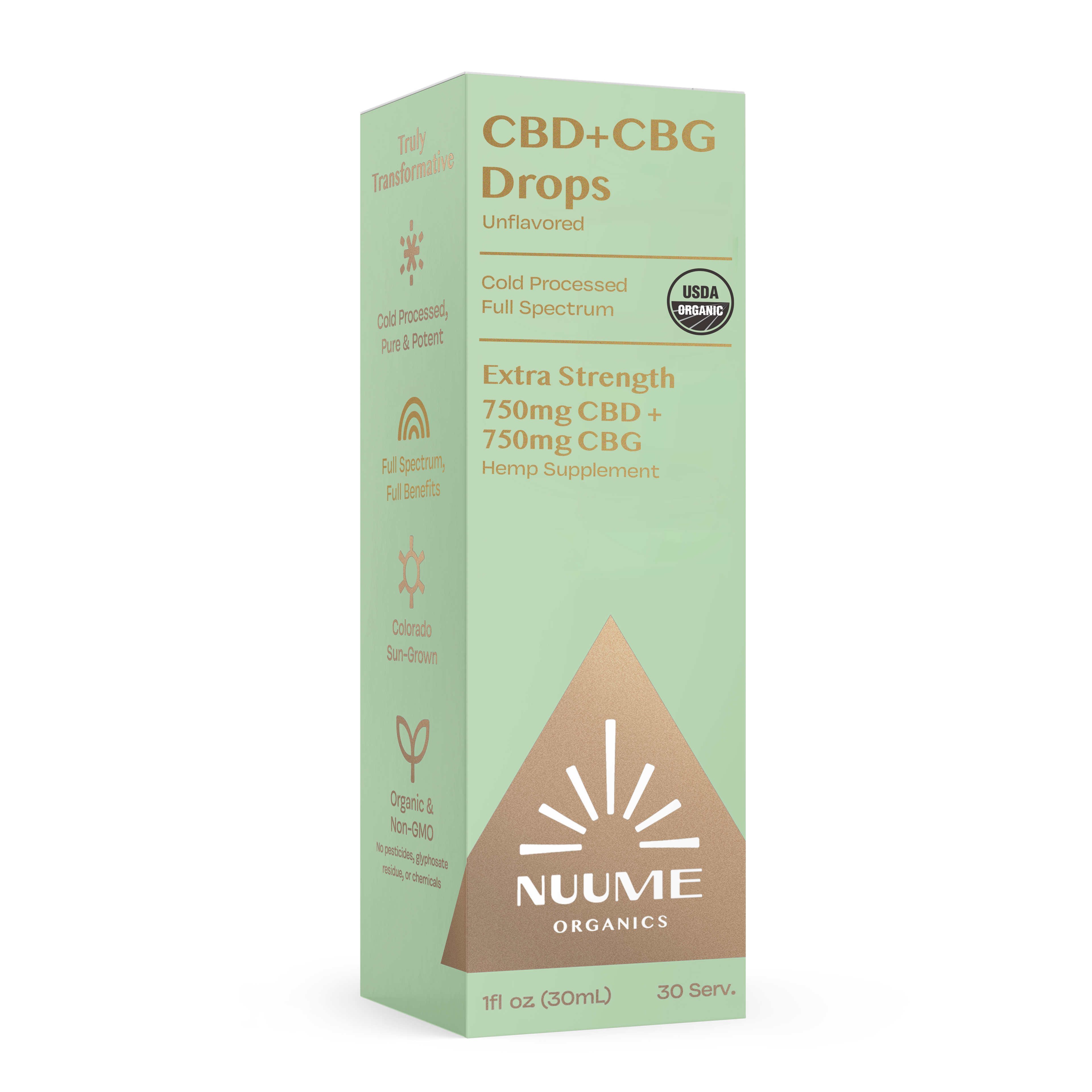 Organic CBG+CBD Drops Unflavored - Extra Strength 750mg+750mg
